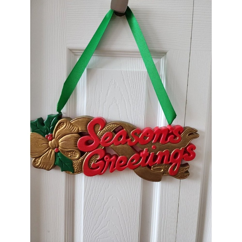 Vintage Plastic "Season's Greetings" Twelve Inch Wall Hanging Plaque Christmas
